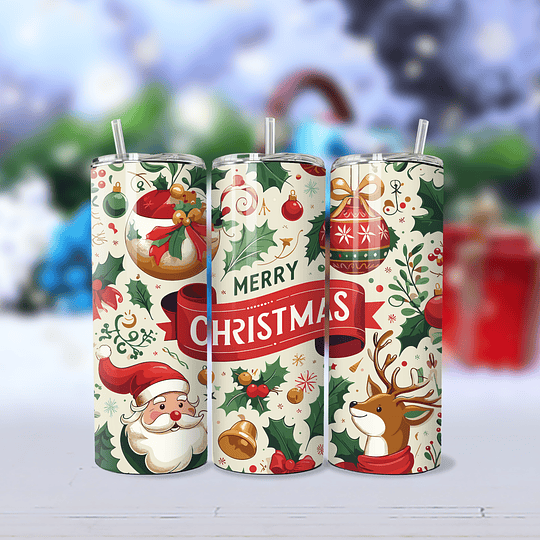 12 Diseños Plantillas Tumbler Navidad 2 Navideñas 20oz Alta Resolución Png