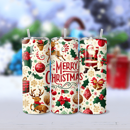 12 Diseños Plantillas Tumbler Navidad 2 Navideñas 20oz Alta Resolución Png