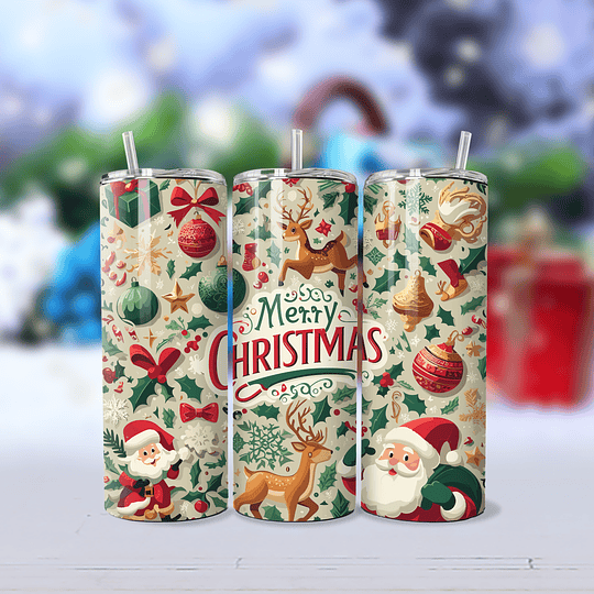 12 Diseños Plantillas Tumbler Navidad 2 Navideñas 20oz Alta Resolución Png