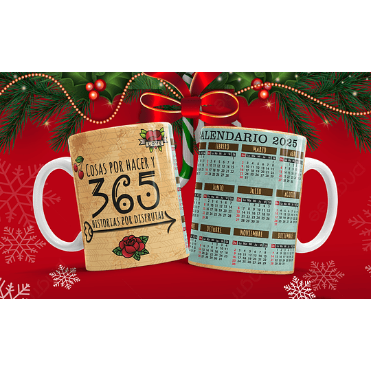 8 Diseños Plantillas Tazas Calendário Navidad 2025 Archivos Png Editable Psd y Mockups