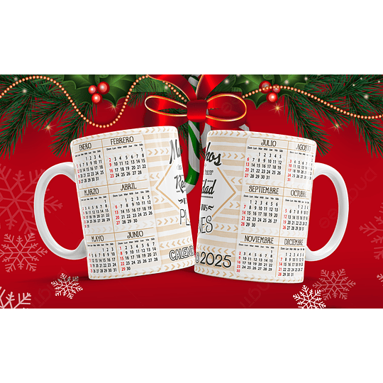 8 Diseños Plantillas Tazas Calendário Navidad 2025 Archivos Png Editable Psd y Mockups