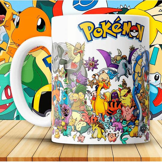 15 Diseños Plantillas Tazas Pokemon 3 Archivos Png y Mockups