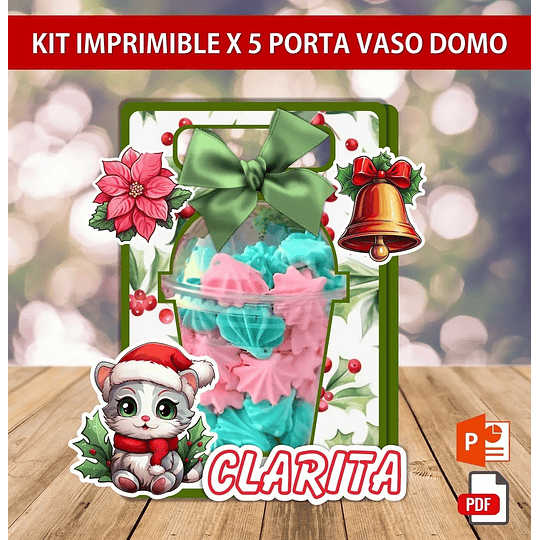 Kit Imprimible 5 Porta Vaso Domo Navidad Archivos Power Point