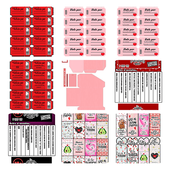 Pack Diseños Plantillas Tarjetas Mini Tarjeritas San Valentin Enamorados y Png