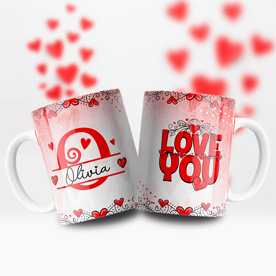 26 Diseños Plantilla Tazas Alfabeto Abecedário Rojo San Valentin Archivos Editables Psd y Png