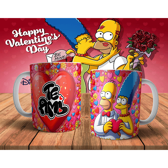 20 Diseños Plantillas Tazas Homero y Marge San Valentin Archivos Png