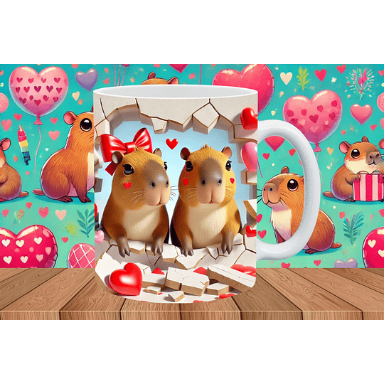 20 Diseños Plantillas Tazas Capibara 3D San Valentin Archivos Png