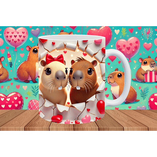 20 Diseños Plantillas Tazas Capibara 3D San Valentin Archivos Png