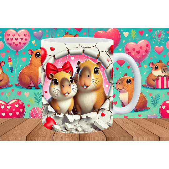 20 Diseños Plantillas Tazas Capibara 3D San Valentin Archivos Png