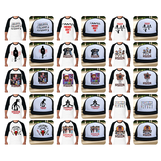 15 Plantillas Diseños Camiseta Poleras y Gorros Stranger Things Archivo Png