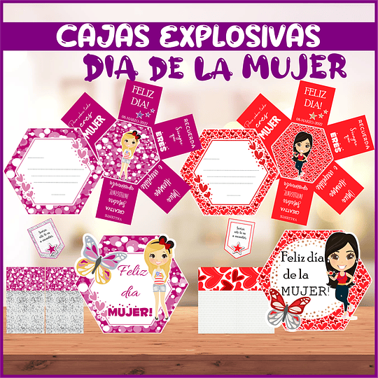 Plantillas 10 Diseños Cajas Explosivas Dia de La Mujer Archivos en Power Point y Pdf