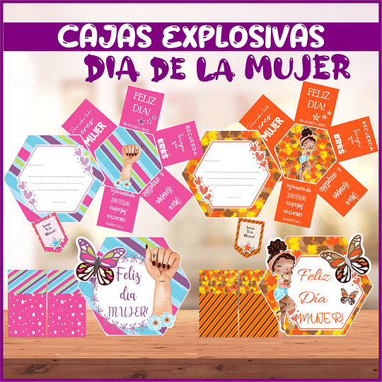 Plantillas 10 Diseños Cajas Explosivas Dia de La Mujer Archivos en Power Point y Pdf