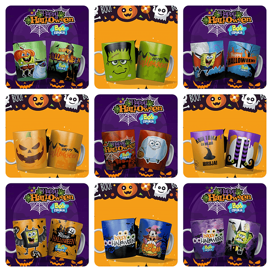 75 Diseños Plantillas Tazas Halloween Archivos Sublimación y Png