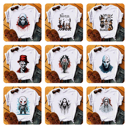 18 Diseños Plantillas Camiseta Poleras Terror Halloween Archivo Editable