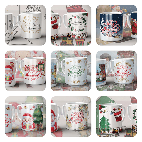 9 Diseños Plantillas Tazas Navidad Navideñas Archivos Png