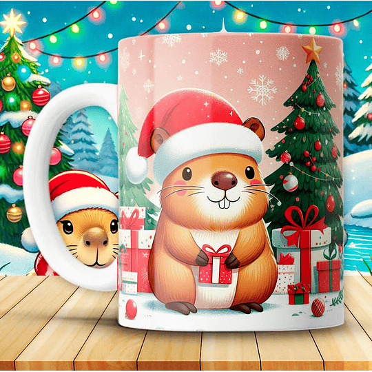 12 Diseños Plantillas Tazas Capibara Navidad Archivos JPG