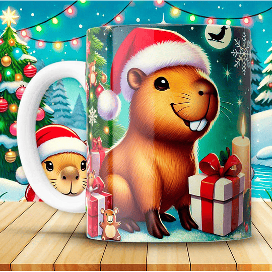 12 Diseños Plantillas Tazas Capibara Navidad Archivos JPG