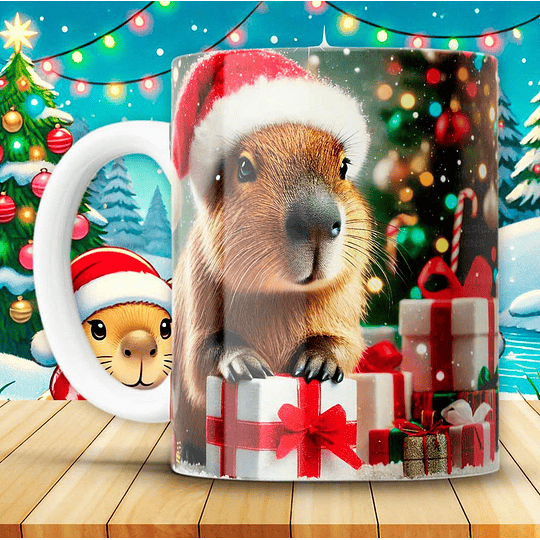 12 Diseños Plantillas Tazas Capibara Navidad Archivos JPG