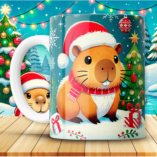12 Diseños Plantillas Tazas Capibara Navidad Archivos JPG