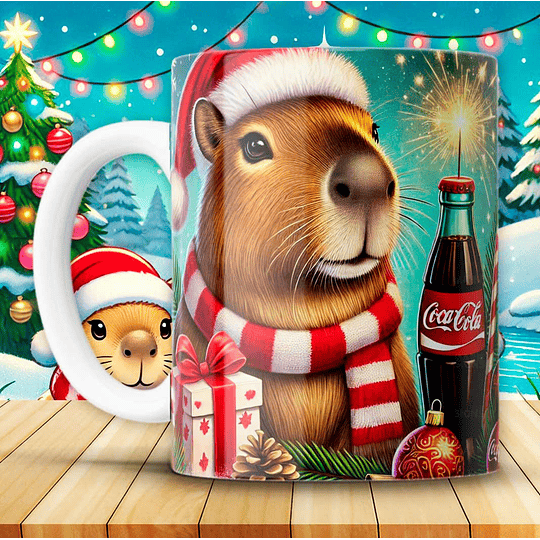12 Diseños Plantillas Tazas Capibara Navidad Archivos JPG