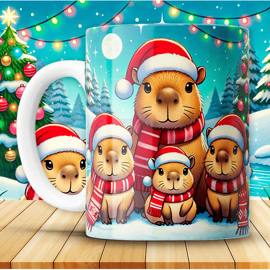 12 Diseños Plantillas Tazas Capibara Navidad Archivos JPG
