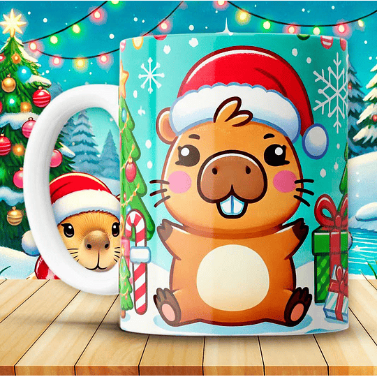 12 Diseños Plantillas Tazas Capibara Navidad Archivos JPG