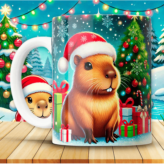 12 Diseños Plantillas Tazas Capibara Navidad Archivos JPG