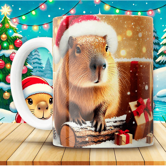 12 Diseños Plantillas Tazas Capibara Navidad Archivos JPG