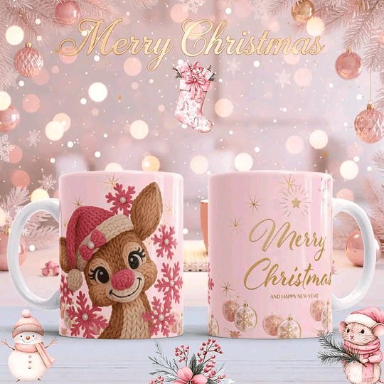 10 Diseños Plantillas Tazas Navidad Rosa Archivos PNG