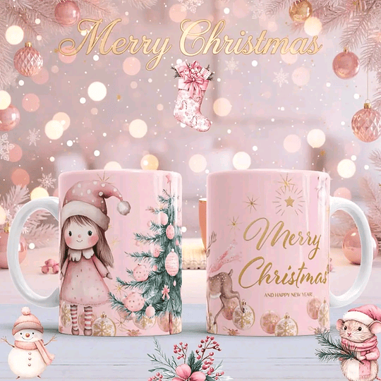 10 Diseños Plantillas Tazas Navidad Rosa Archivos PNG