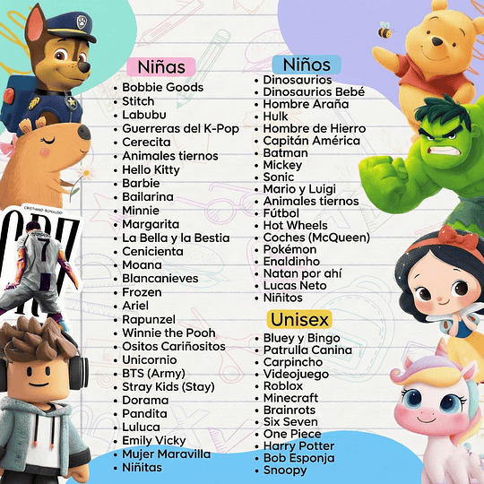 Diseños Plantilla Etiquetas Escolares Mascotas y Personajes 2026 Archivos Png