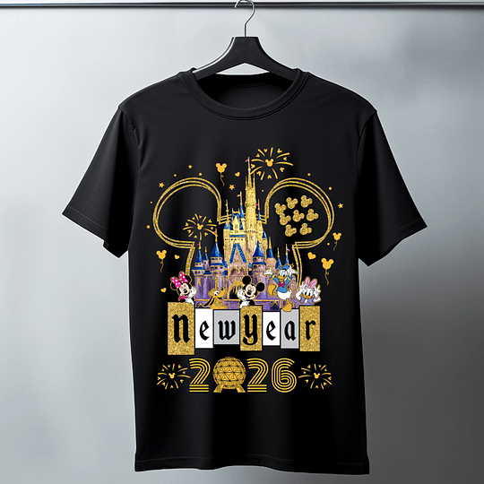 10 Diseños Plantillas Camisa Poleras Disney Año Nuevo 2026 Archivos PNG