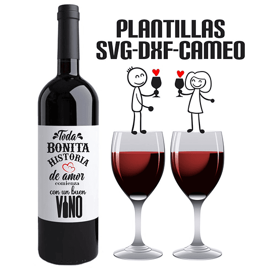 Plantillas de Diseño para Botellas San Valentín Archivos SVG y Studio