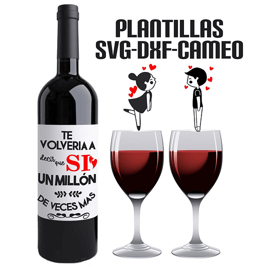 Plantillas de Diseño para Botellas San Valentín Archivos SVG y Studio