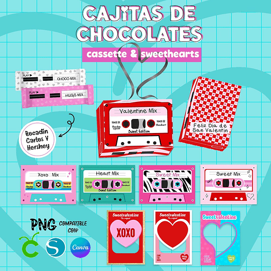 Plantillas de Diseño Cajitas Cassette San Valentín Archivos PNG y Studio
