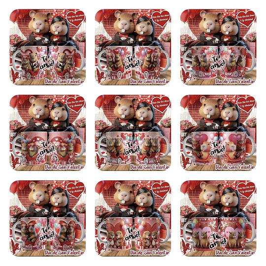 12 Plantillas de Diseño Tazas Capibara N°4 San Valentín Archivos JPG