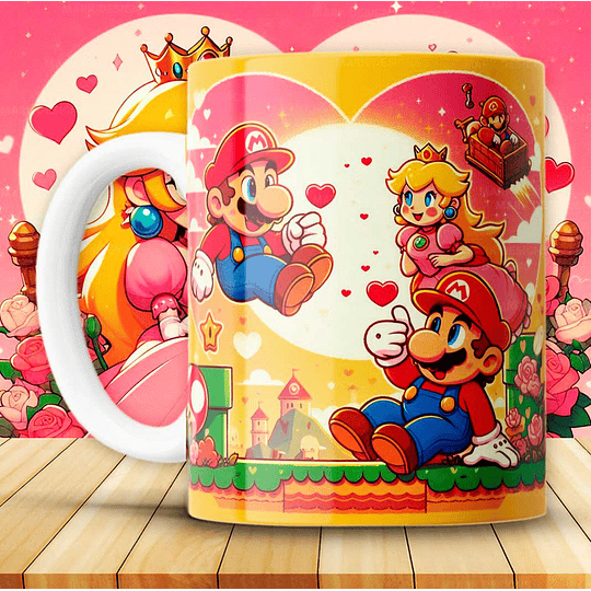 12 Plantillas de Diseño Tazas Super Mario San Valentín Archivos JPG