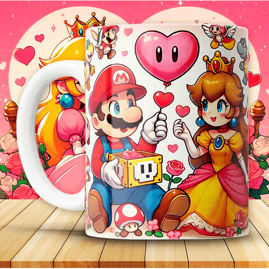 12 Plantillas de Diseño Tazas Super Mario San Valentín Archivos JPG