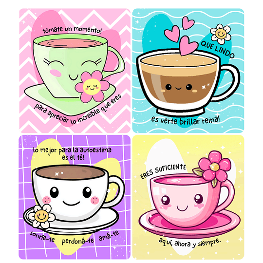 4 Plantillas de Diseño Tarjetas Tazitas de Té Día de la Mujer Archivos PDF