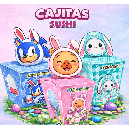 Plantillas de Diseño Cajitas Sushi 2 Hojas Pascua Archivos PDF