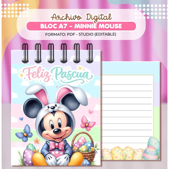 Plantillas de Diseño Pack Bloc Mickey Minnie Daisy Donald A7 Pascua Archivos PDF