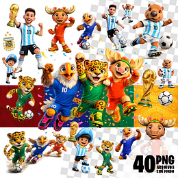 Pack de Diseños Mascotas Copa 2026 Argentina PNG sin Fondo para Sublimación