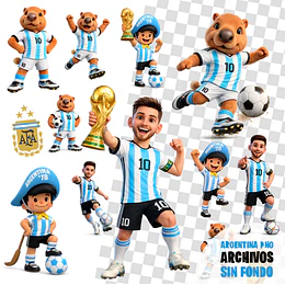 Pack de Diseños Mascotas Copa 2026 Argentina PNG sin Fondo para Sublimación