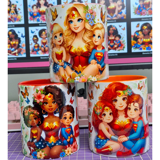 Plantillas de Diseños Tazas Mamá Mujer Maravilla Archivos PNG