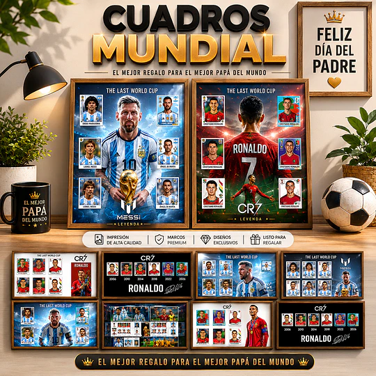  Archivos Cuadros Futibolista Mundial Messi, Cristiano Ronaldo, Neymar Editable en Canva