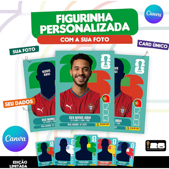 Figurita Personalizada Copa del Mundo 2026 Portugal - Archivo Digital para Imprimir 