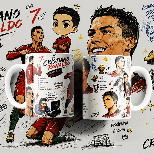3 Plantillas de Diseño Tazas Lionel Messi, Cristiano Ronaldo y Neymar Archivos PNG