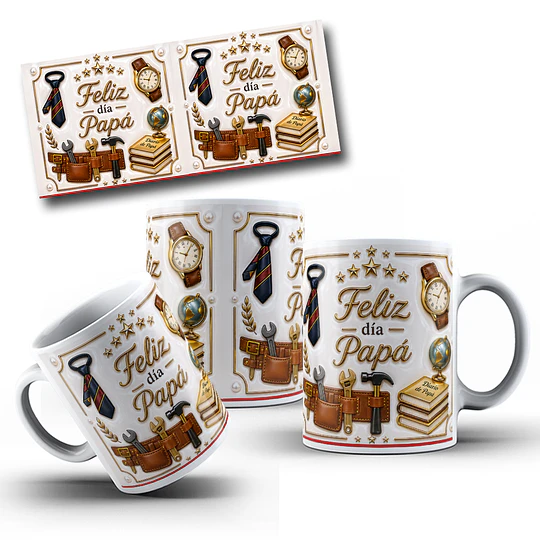 Diseños Taza Plantilla 3d Dia del Padre, Regalo para papá, Feliz día, Mejor Papá Sublimacion Png 