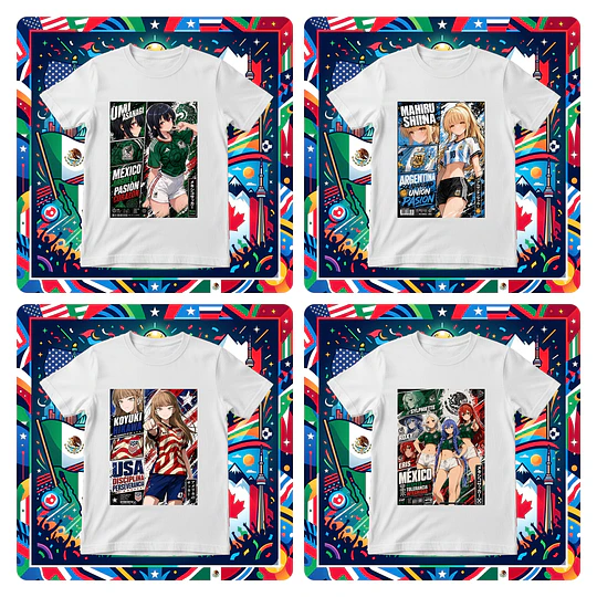 19 Plantillas de Diseño Polera Diseños Waifus Mundial 2026 Archivos PNG 