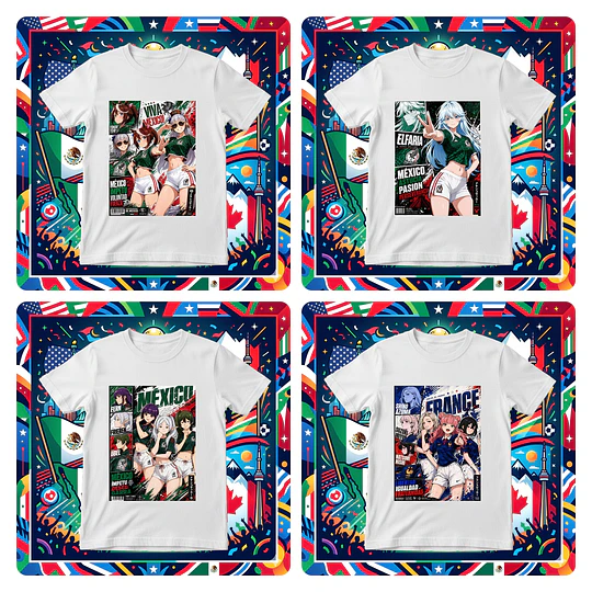 19 Plantillas de Diseño Polera Diseños Waifus Mundial 2026 Archivos PNG 